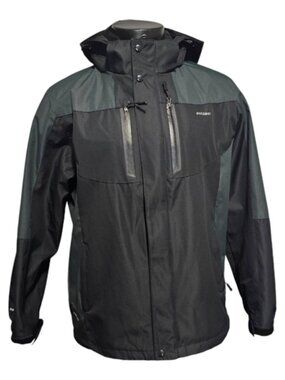 Outdoor Jacket Mens XL Black Green Windbreaker Parka Hooded Utility